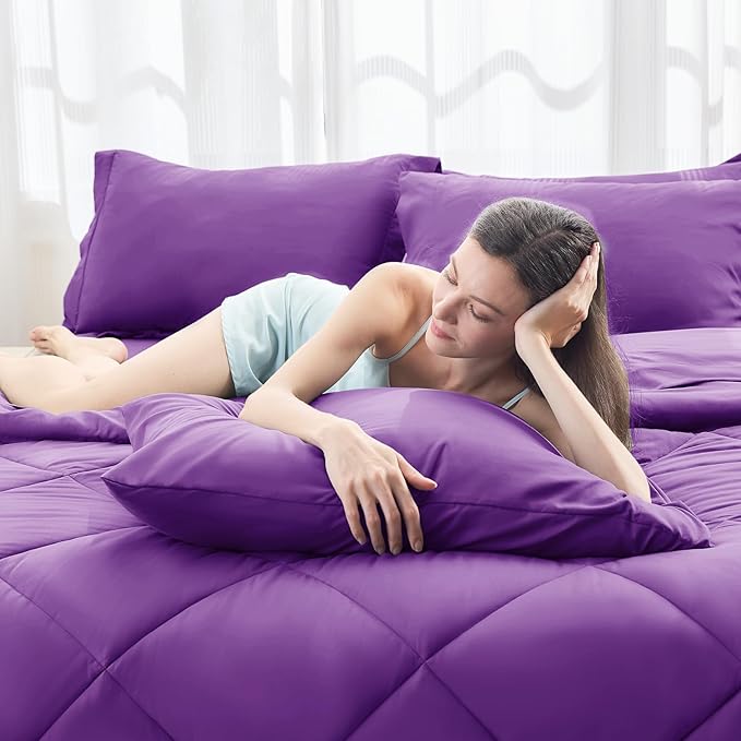 HEVUMYI Purple Full Comforter Set - 7-Piece All Season Bed in a Bag Full, Ultra Soft Bedding Set with Comforter, Flat Sheet, Fitted Sheet, Pillowcases, Pillow Shams