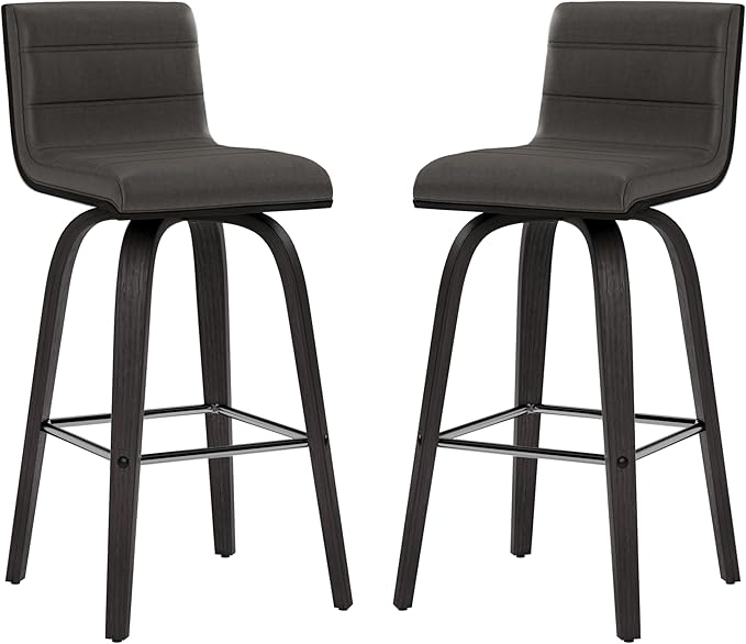 Armen Living Vienna 26" Swivel Counter Stool in Black Wood Finish with Gray Faux Leather - Set of 2