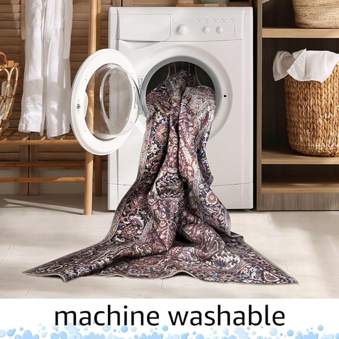 Keen Home Design 2x12 Rug - Machine Washable Runner Rug with Non-Slip Backing, Ideal for Hallway, Entryway, Kitchen, Laundry Room - Vintage, Easy Clean, Durable, Low Pile - (2'6" x 12')