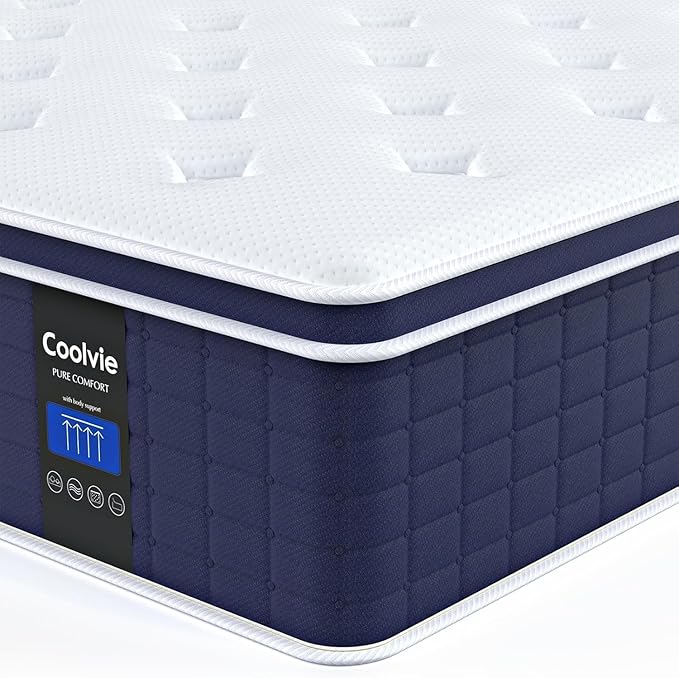 Coolvie King Size Mattress 14 Inch, Hybrid King Mattress in a Box, Medium Firm Feel, 4 Layer Premium Foam with Pocket Springs for Motion Isolation & Pressure Relieving, 100-Night Trial