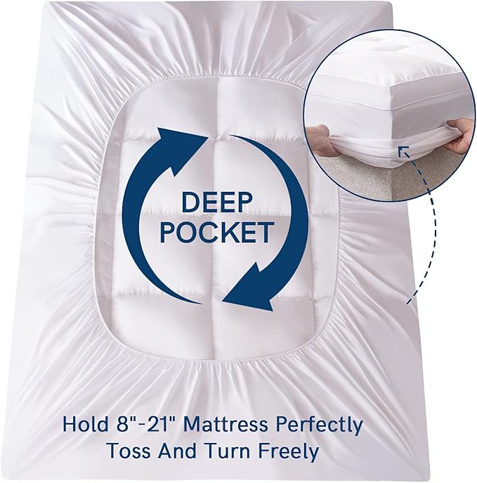 ELEMUSE RV Short Queen Mattress Topper for Back Pain, Extra Thick Mattress Pad Cover, Plush Soft Pillowtop with Elastic Deep Pocket, Overfilled Down Alternative Filling
