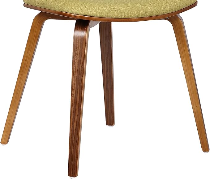 Armen Living Jaguar Mid-Century Dining Chair in Walnut Wood and Green Fabric - Set of 4