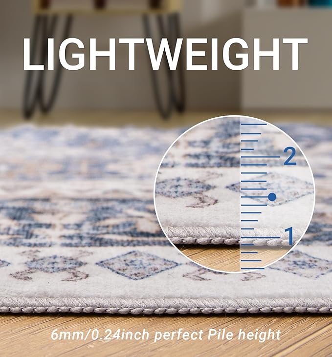 zesthome Washable Runner Rug 2.5x14 - Stain Resistant Entryway Rug,Ultra-Thin Kitchen Rugs, Anti Slip Backing Runner Rugs for Entrance Laundry Room Indoor Hallway (Blue/Beige,2.5'x14')