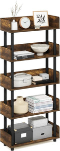 Furinno Turn-N-Tube 5-Tier Multipurposes Display Rack, Open Shelf Rack/Storage with Back & Side Panel, Amber Pine/Black