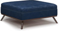 SIMPLIHOME Owen 36 inch Wide Mid Century Modern Square Coffee Table Storage Ottoman in Distressed Dark Blue Vegan Faux Leather, Assembled, for the Living Room, Entryway and Family Room