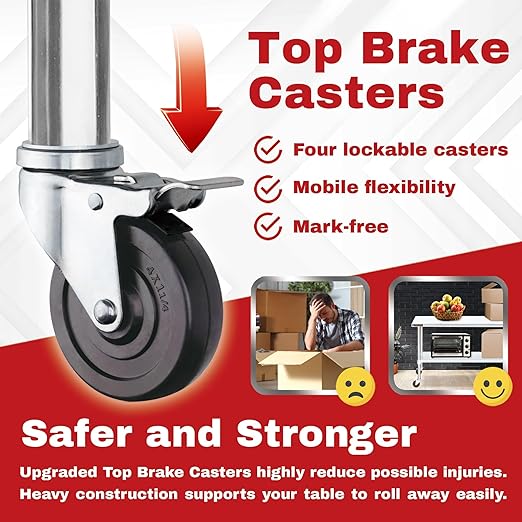 DuraSteel Stainless Steel Work Table 30" x 36" x 34" Height w/ 4 Caster Wheels - Food Prep Commercial Grade Worktable - NSF Certified - Good for Restaurant, Business, Warehouse, Home, Kitchen, Garage