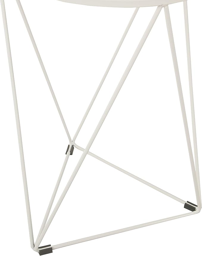 HomePop Metal Accent Table Triangle Base Round Mirror Top, White 18.24D x 24W x 18H in