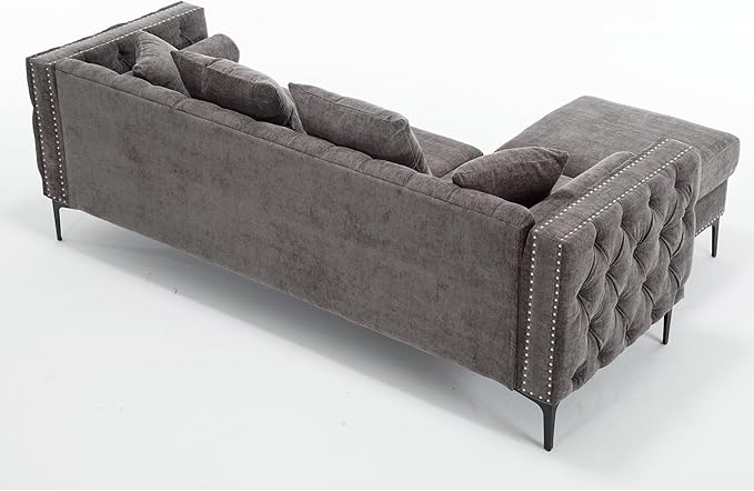 Ball & Cast 85" L Shaped Sectional Sofa with Storage Ottoman, Morden 3 Seater Tufted Couch with Nailhead Trim and Metal Legs for Living Room, Apartment, Office, Dark Gray