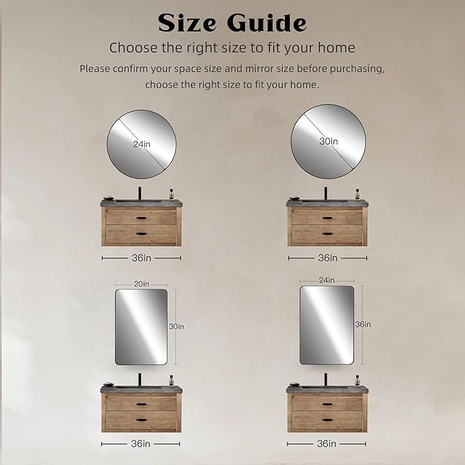 Black Round Mirror,Bathroom 30 Inch Vanity Wall Mirror,Modern Circle Mirror for Wall,Wood Mirror for Bedroom Living Room Entryway
