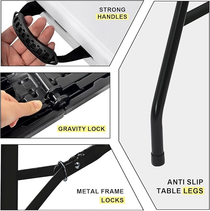 2-PCS 70.8" W X 29" D X 29" H - 6 ft Black Folding Table Heavy Duty Portable, Plastic Folding Utility Folding Table for Camping, Picnics & Parties