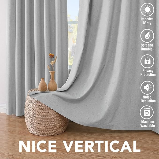 H.VERSAILTEX 100% Blackout Curtains for Bedroom Thermal Insulated Linen Textured Curtains Heat and Full Light Blocking Drapes Living Room Curtains 2 Panel Sets, Glacier Gray, 52x45 Inch
