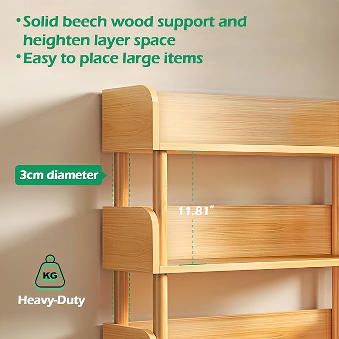 5-Tier Wooden Open Bookcase - Modern Display Bookshelf with Top Edge and Solid Wood Frame for Home and Office, Storage Cabinet, Oak