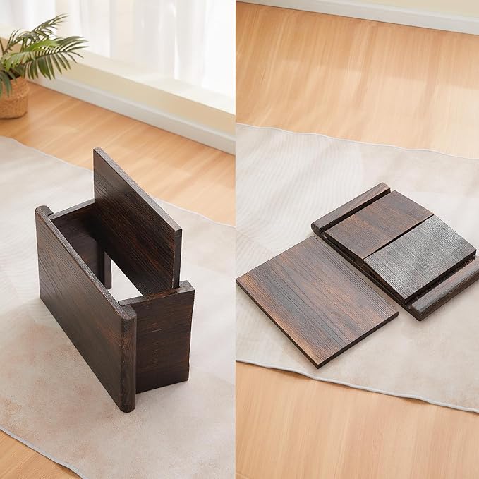 Folding Altar Table,Japanese Low Table for Sitting on The Floor,Wood Low Meditation Table,Tea&Coffee Table for Living Room,Foldable Floor Table, Brown