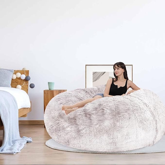 Bean Bag Chair Cover for Kids Adults Without Filling Comfy Giant Round Lazy Sofa Covers for Bedroom Living Room, 7FT, Purple