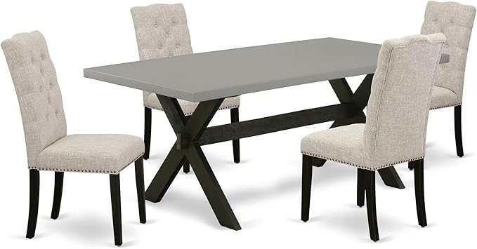 East West Furniture X697EL635-5 5 Piece Dining Set Includes a Rectangle Dining Room Table with X-Legs and 4 Doeskin Linen Fabric Upholstered Parson Chairs, 40x72 Inch, Multi-Color