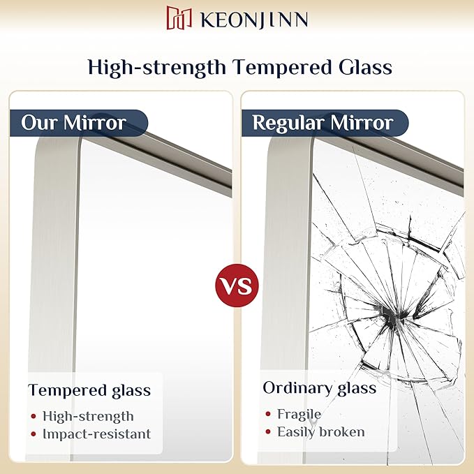 Keonjinn Brushed Nickel Mirror 40 x 30 Inch Large Silver Bathroom Mirror for Over Sink, Rounded Rectangle Farmhouse Vanity Mirror with Metal Frame, HD Tempered Glass Wall Mirror(Horizontal/Vertical)