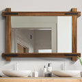 YOSHOOT Farmhouse Wood Bathroom Mirror, 48"x30" Rustic Wall Mirror, Round Corner Vanity Mirror for Decor, Vertical or Horizontal Hanging, Selected Wood, 100% Handmade