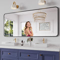 Koonmi Bathroom Mirror, 32X72 Inch Black Metal Framed Mirror for Bathroom, Tempered Glass, Anti-Rust, Rounded Rectangle Mirror for Restroom, Bedroom, Black