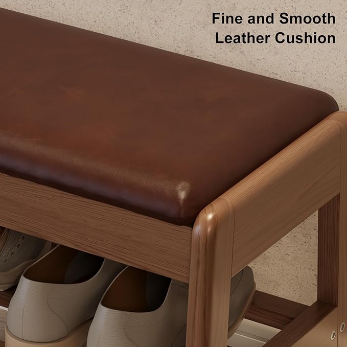 Shoe Rack Bench with Cushion, 2 Tiers Shoe Bench with Flip-Top Storage,Wood Shoe Rack for Entryway,Hallway（Walnut,31.5"）