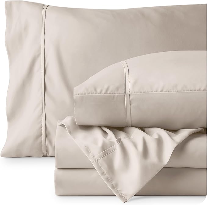 Bare Home Twin XL Sheet Set - 1800 Ultra-Soft Microfiber Twin Extra Long Bed Sheets - Double Brushed - Deep Pockets - Easy Fit - Extra Soft - 3 Piece Set - Bed Sheets & Pillowcases (Twin XL, Wheat)