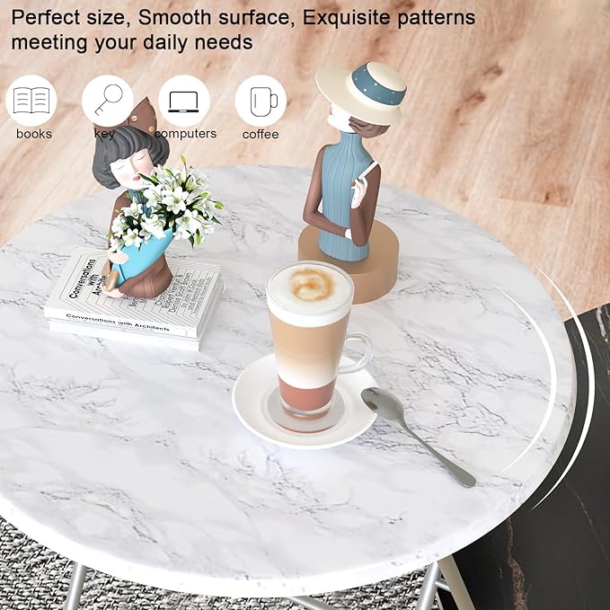 TV Tray Table, Round Folding Table, Foldable Snack Tray for Eating, Small Folding Table Set of 2, Dinner Table for Couch, Living Room, Small Space (White Marble, 2Pcs)