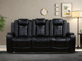 Leather Recliner Sofa Couch, 3-Seater Home Theater Seating Reclining Sofa, Power Reclining Couch with Cup Holders & Drop Down Table for Living Room Furniture Sets, Black