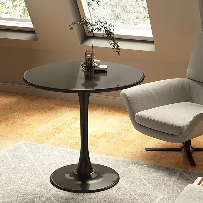 24 Inch Black Small Tulip Table, Round Dining Table for 2 Person with Pedestal for Kitchen, Circle Bistro Table, Mid Century Modern Cafe Tables for Small Spaces in Living Room, Office, Coffee,Pub, Bar