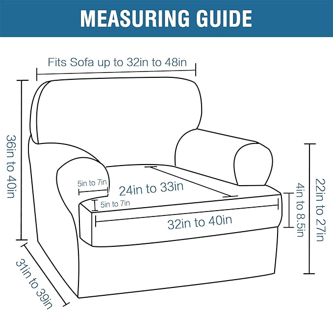 H.VERSAILTEX Sofa Cover 2 Piece T Cushion Armchair Slipcovers Thick Velvet Couch Cover Stretch T Cushion Sofa Covers for 1 Cushion Couch with 1 Individual T Cushion Covers Washable, Sea Grass