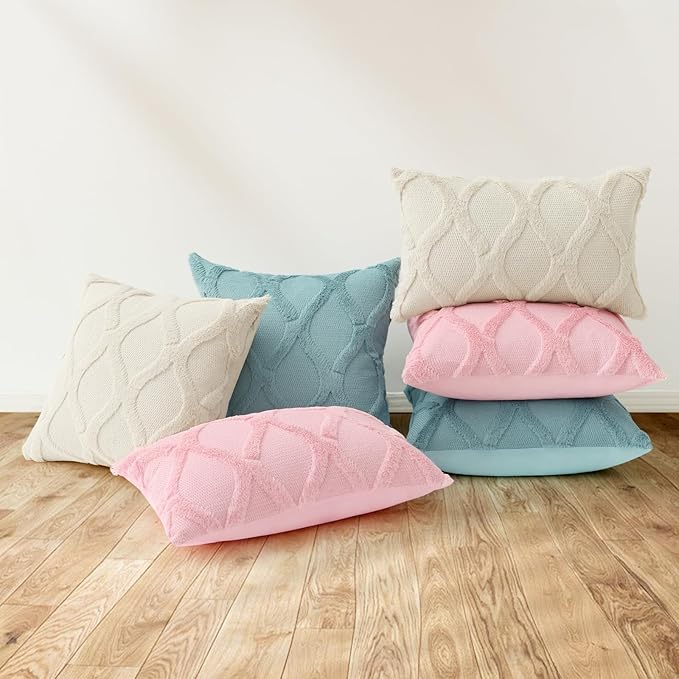 decorUhome Throw Pillow Covers 12x20 Inch Set of 2, Soft Plush Faux Fur Wool Lumbar Light Pink Couch Pillow Covers, Decorative Neutral Pillow Cases for Bed Sofa Living Room Home Decor