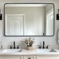 Bathroom Mirror, 48" x 30" Wall Mirror, Rectangular Aluminum Alloy Frame Contemporary Hanging Mirror for Living Room Bathroom Entryway, Black Rounded Corner