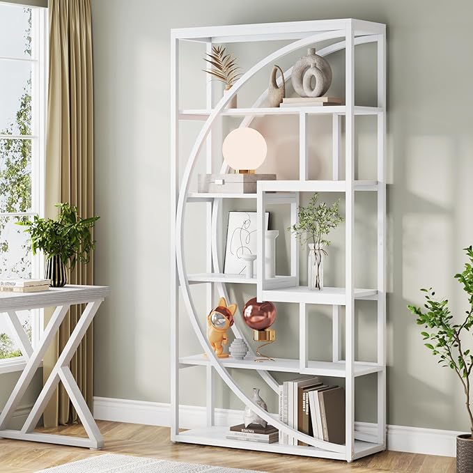 Tribesigns Bookshelf, Modern 5-Tier Etagere Bookcase, 70.8 inch Tall Bookshelf with 8 Open Storage Shelf, Book Shelf Display Tack Shelving Unit for Home Office Living Room, White