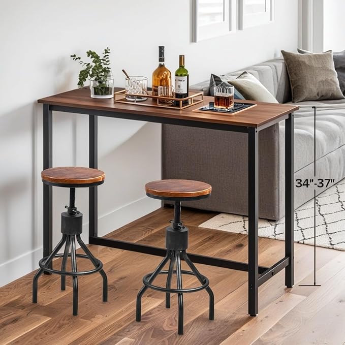 Set of 2 Industrial Bar Stool-Vintage Counter Dining Chair-Swivel Stools-Tall Height Adjustable 22-33"