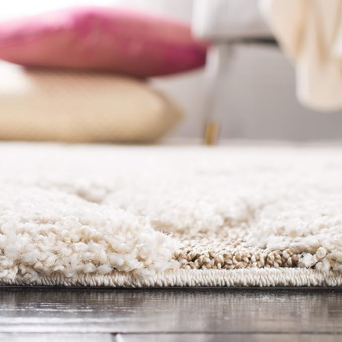 SAFAVIEH Florida Shag Collection X-Large Area Rug - 11' x 15', Cream & Beige, Scroll Design, Non-Shedding & Easy Care, 1.2-inch Thick Ideal for High Traffic Areas in Living Room, Bedroom (SG455-1113)