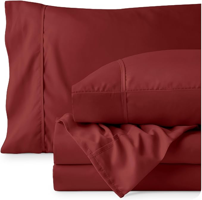 Bare Home Queen Sheet Set - 1800 Ultra-Soft Microfiber Queen Bed Sheets - Double Brushed - Deep Pockets - Easy Fit - 4 Piece Set - Bed Sheets (Queen, Rosewood)