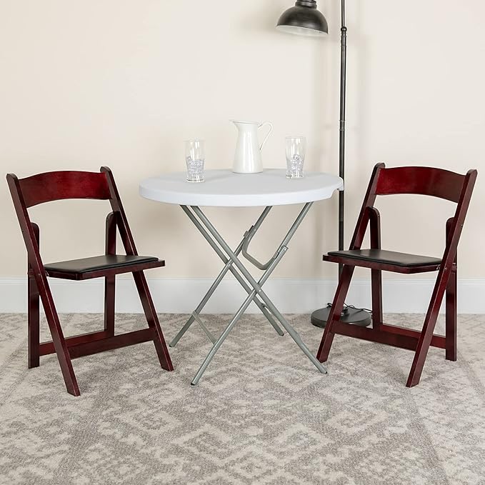 Flash Furniture 2 Pack HERCULES Series Mahogany Wood Folding Chair with Vinyl Padded Seat