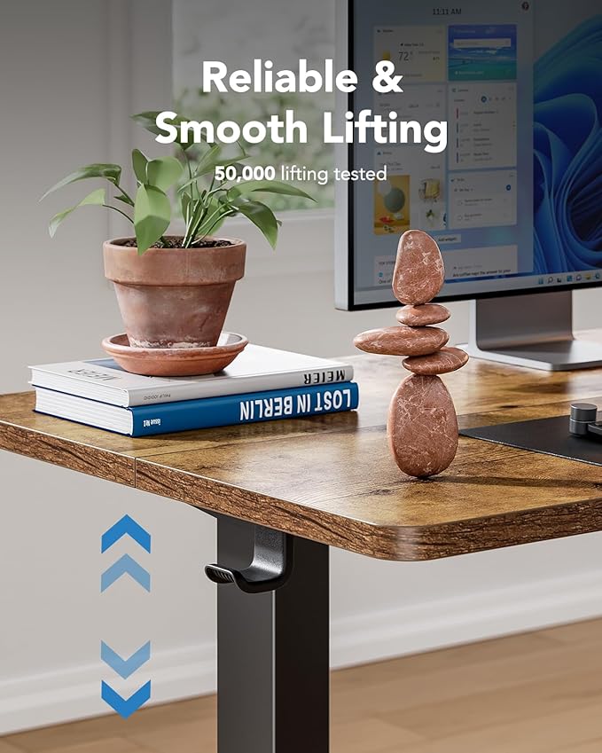 HUANUO 55" x 28" Electric Standing Desk Adjustable Height, 4 Memory Height Settings, Headphone Hook, Cable Manager, Sit Stand Up Desk for Home Office & Computer Workstation, Vintage Brown
