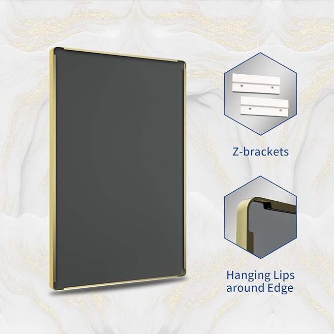 WEER Gold Bathroom Mirror, 36X36 Inch Brushed Metal Frame, Rounded Rectangle Vanity for Wall, Tempered Glass, Anti-Rust, Hangs Horizontally or Vertically