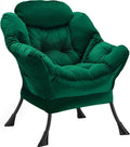 Lazy Chair Thick Padded, Comfy Velvet Accent Lounge Chair with Stable Frame, Leisure Sofa Armchair with Armrests and Side Pocket, Reading Chair for Bedroom, Living Room, Office, Green