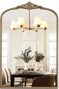 Arched Antique Wall Mirror, 30"x40" Vintage Gold Bathroom Vanity Mirror, Ornate Arch Bronze Mirror for Over Sink/Fireplace/Entryway