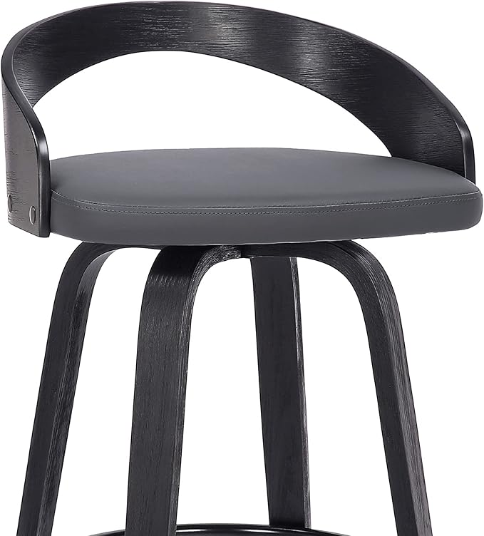 Armen Living Sonia 26" Counter Height Swivel Gray Faux Leather and Black Wood Bar Stool - Set of 3