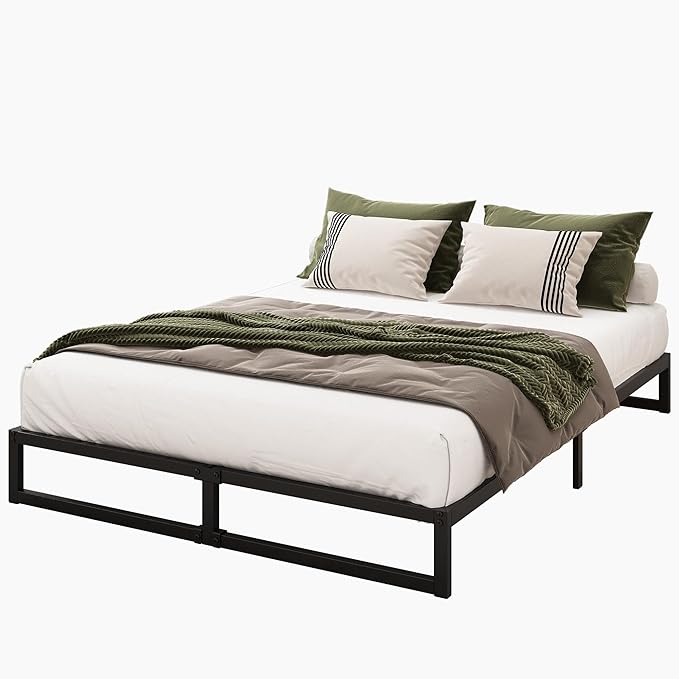 8 Inch Full Bed Frame No Box Spring Needed, Heavy Duty Metal Platform Beds with Sturdy Steal Slats for Mattress Foundation, Easy Assembly, Noise Free, Black
