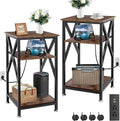 End Table with Charging Station, End Tables Living Room Set of 2 Farmhouse, 12" D x 16" W x 28" H, 28 inch Tall Side Tables, Rustic Wood End Tables, Couch Side Tables Set of 2