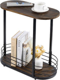 MyGift 21 Inch Tall Brown Wood Oval Side Table, 2 Tier Living Room Sofa End or Side Table with Bottom Storage