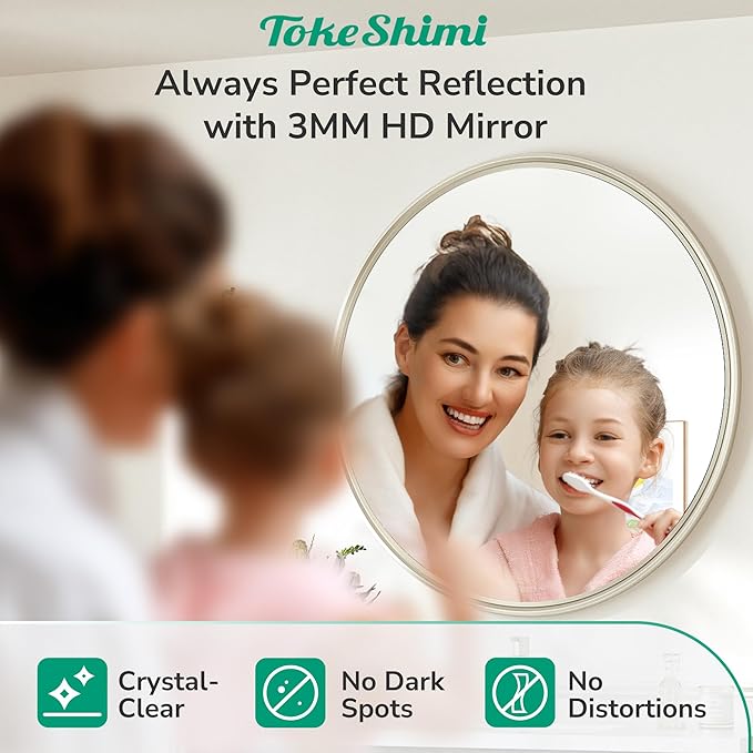TokeShimi 16 in Round Bathroom Vanity Mirror Framed Brushed Nickel Bathroom Mirror for Wall Farmhouse, 16x16 Shatterproof Circle Bathroom Mirrored for Living Room, Bedroom, Entryway, Restroom