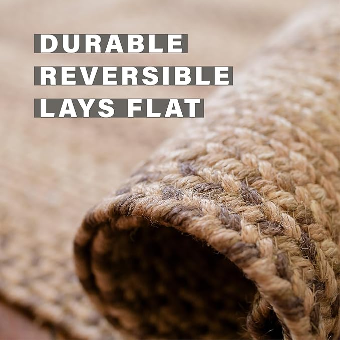 Homespice Cookie Dough Brown Jute Rug 20x30 - Country Style Farmhouse Braided Rugs for Kitchen