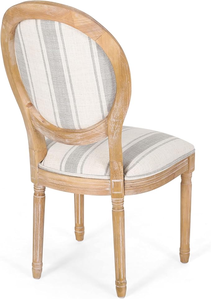 Christopher Knight Home Phinnaeus Dining Chair Set, Set of 4,Wood, Gray Stripes + Light Beige + Natural