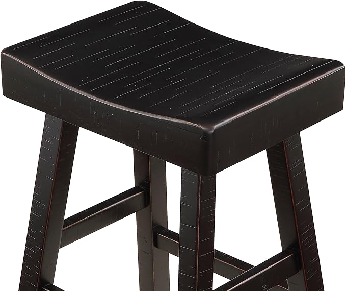 Lexicon Saddle Bar Stools Set of 2 Barstools with Footrest, Armless Dining Chairs for Kitchen Island, Breakfast Nook, Living Room, Counter Height, Black