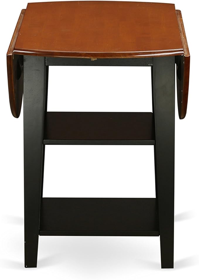 East West Furniture SUAN5-BCH-W 5 Piece Dining Set Includes a Round Dining Room Table with Dropleaf & Shelves and 4 Wood Seat Chairs, 42x42 Inch, Black & Cherry