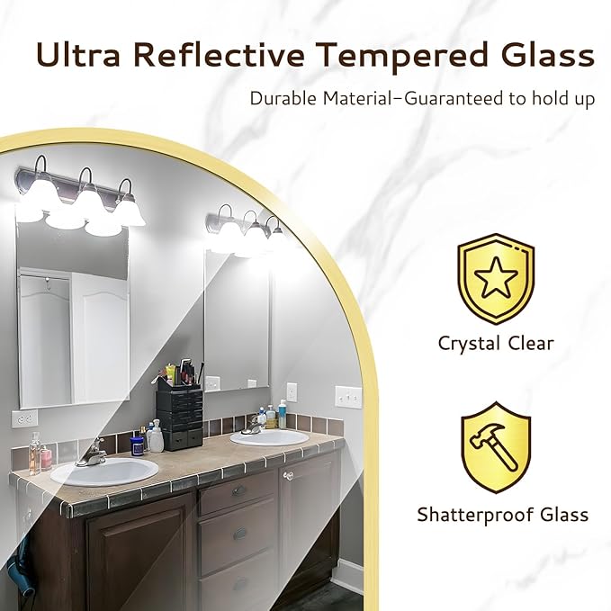 12 Inch Gold Round Bathroom Mirror Circle Wall Mirrors Brushed Metal Frame Anti-Rust Tempered Glass Mirror for Bathroom Bedroom Entryway Living Room