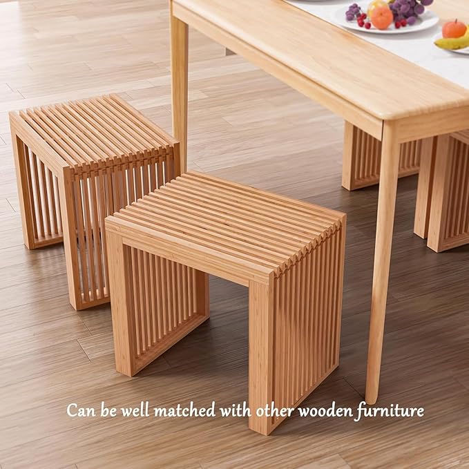 Small Bamboo Dining Bench, 17inch Farmhouse Decor Indoor Kitchen Table Bench, Entryway Shoe Rack Bench, Outdoor Bench, Solid Bamboo Benches for Living Room, Hallway, Bedroom, Bathroom